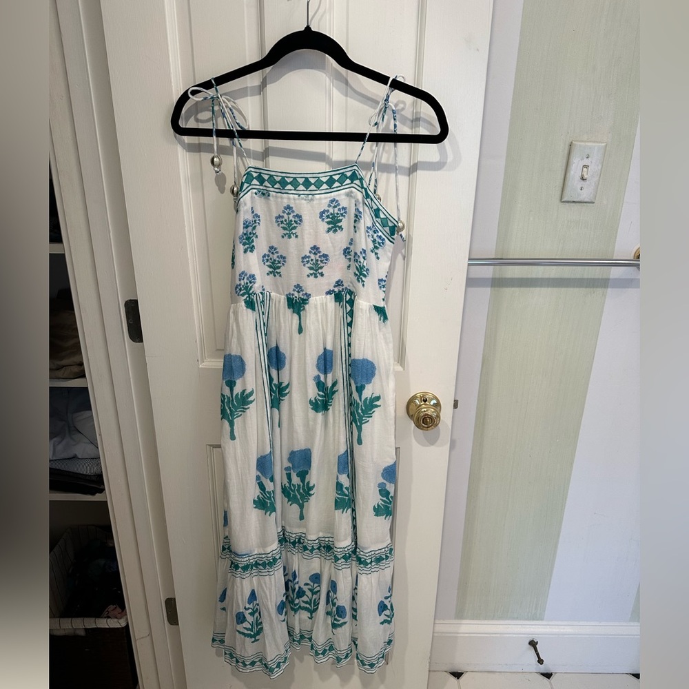 NWT Oliphant blue green white midi dress XS